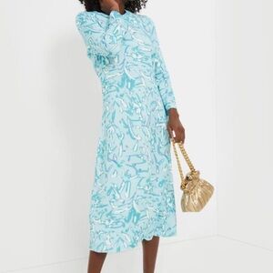 Tuckernuck Hyacinth House Hattie Dress Blue Abstract Print Midi Long Sleeve XXS‎